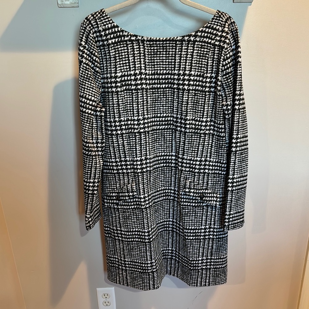 LOFT Black and White Sheath Dress Long Sleeve Bateau Neckline